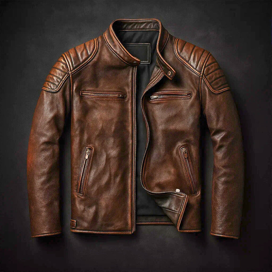 Samer | Leather Biker Zip Front Jacket