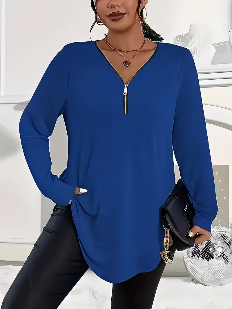 Liorah - Elegant Long Sleeve Zip-Up Shirt