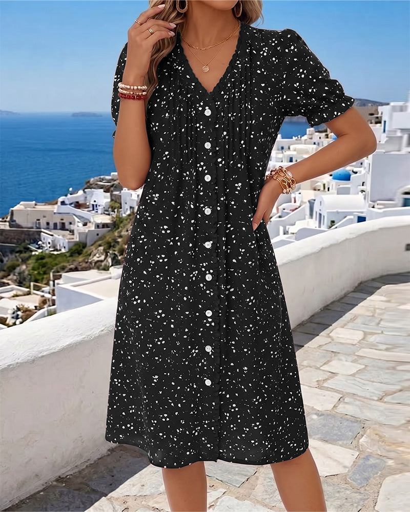 Dayma | V Neck Button Front Midi Dress