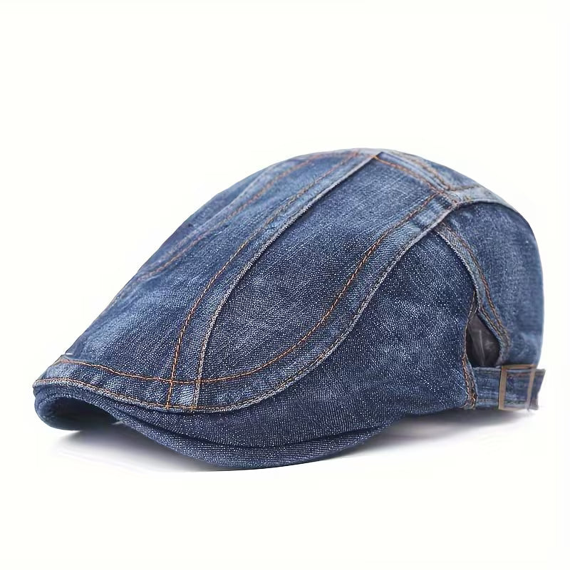 DenimCrown - Denim Flat Cap Adjustable Beret Hat