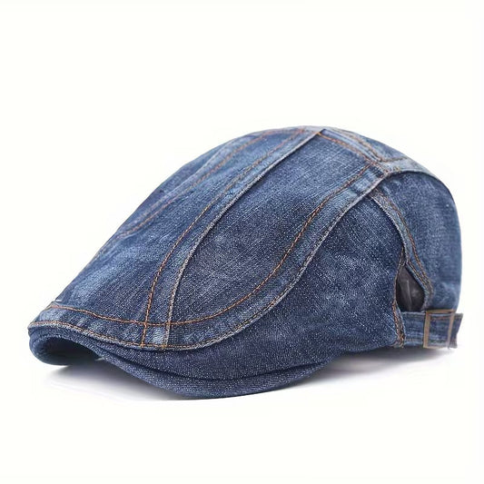 DenimCrown - Denim Flat Cap Adjustable Beret Hat