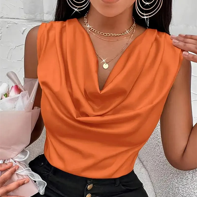 Naiyan | Sleeveless Cowl Neck Satin-Style Blouse