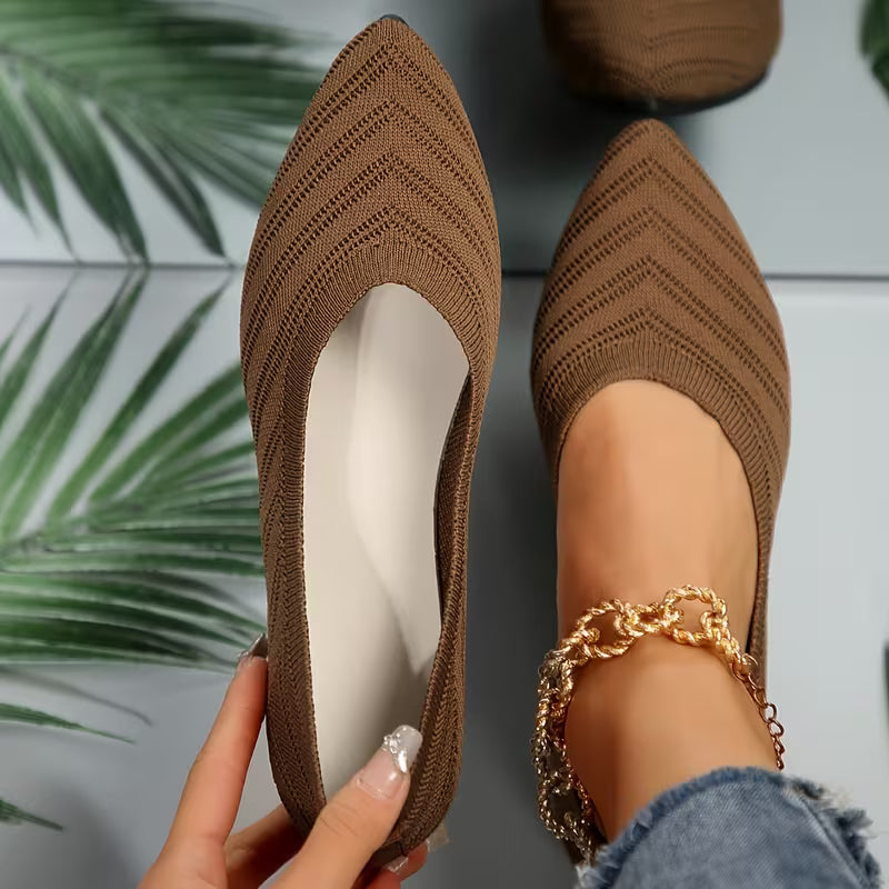 Mikya - Pointed Toe Knit Ballet Flats