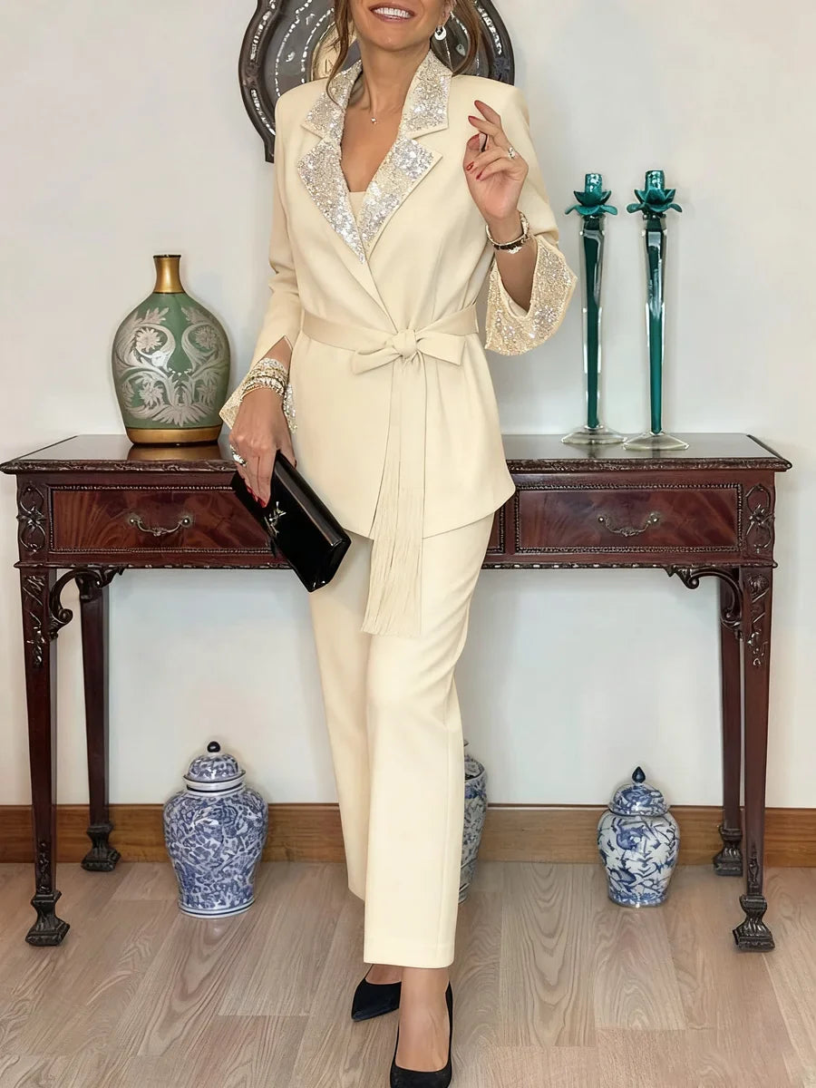 Nitzanit | Sequin Trim Trouser Suit Set