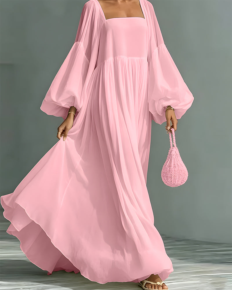 Nunila | Square Neck Balloon Sleeves Maxi Dress