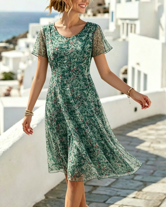 Venla | Floral Print Short Sleeve Midi Dress