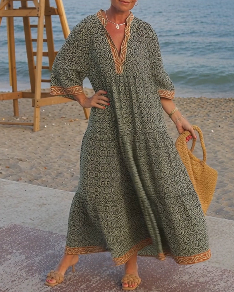 Amandi | Printed V Neck Maxi Dress