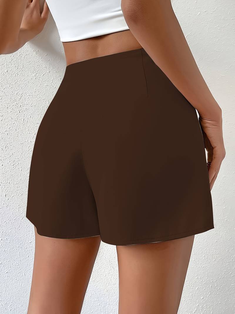 Houda | Button Detail Asymmetric Overlay Skort Shorts