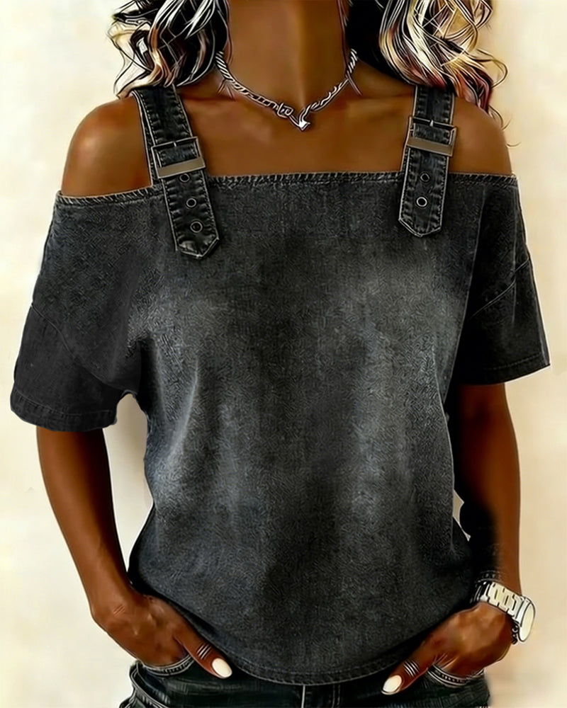 Yamara | Cold Shoulder Denim-Style Strap Top