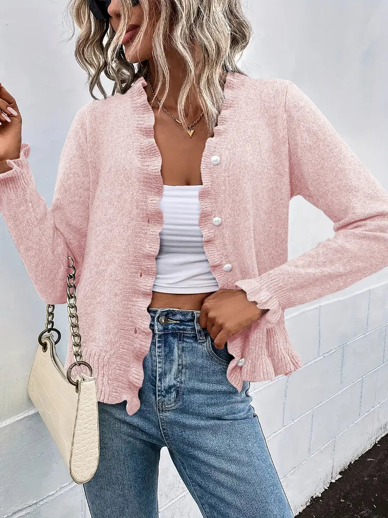 Hanifa | Ruffle Trim Button Knitted Cardigan