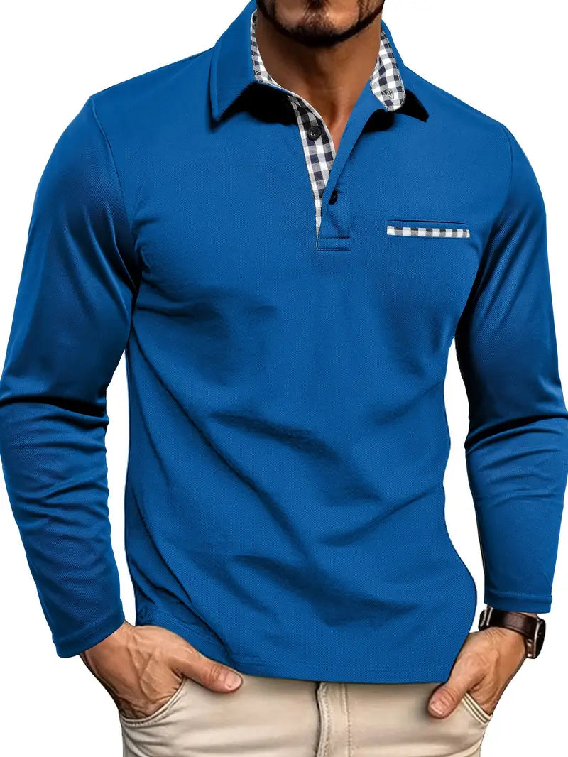 Cristhian | Long Sleeve Polo Shirt with Checked Trim