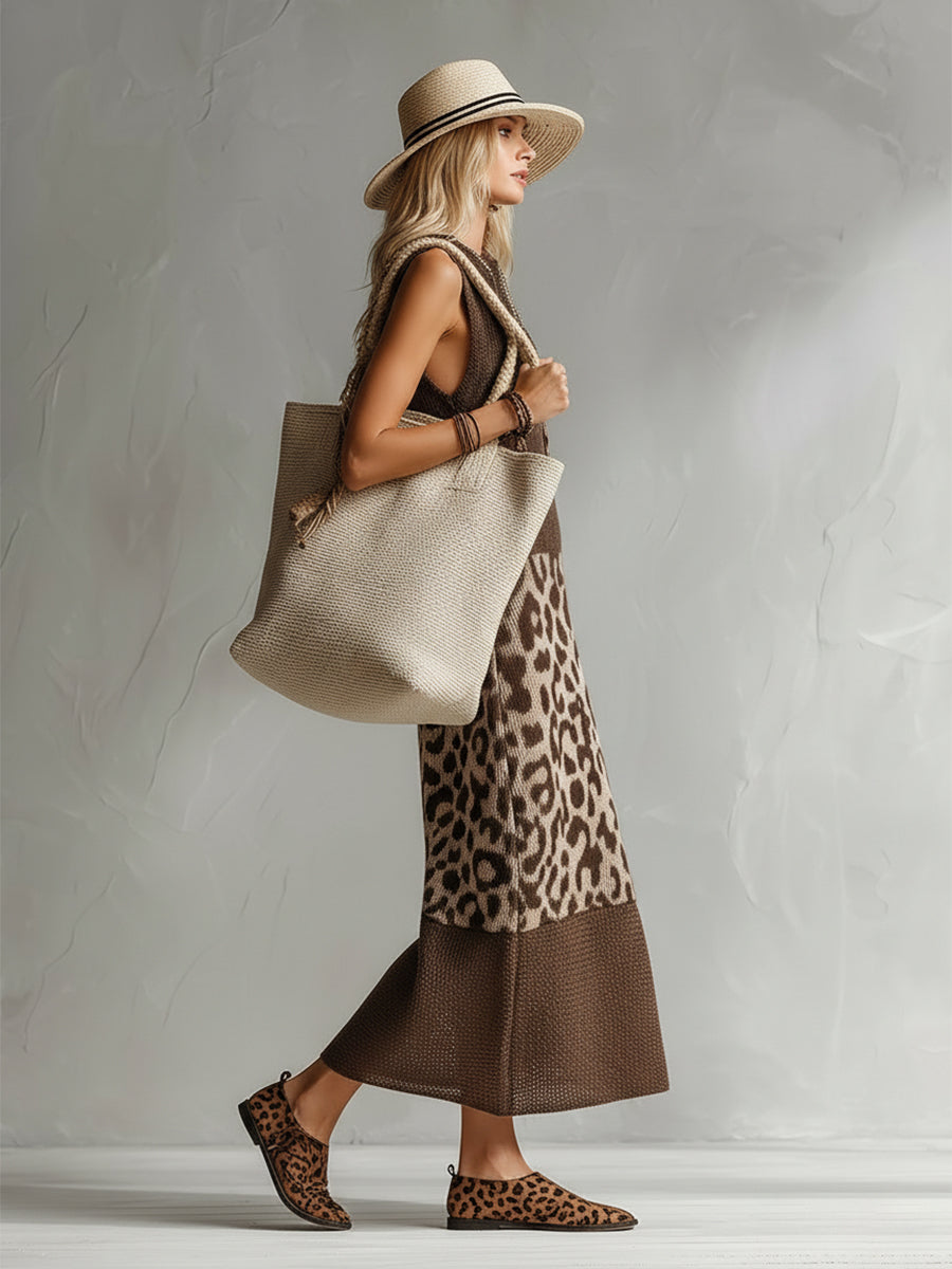 Ameliae | Leopard Print Sleeveless Knitted Maxi Dress