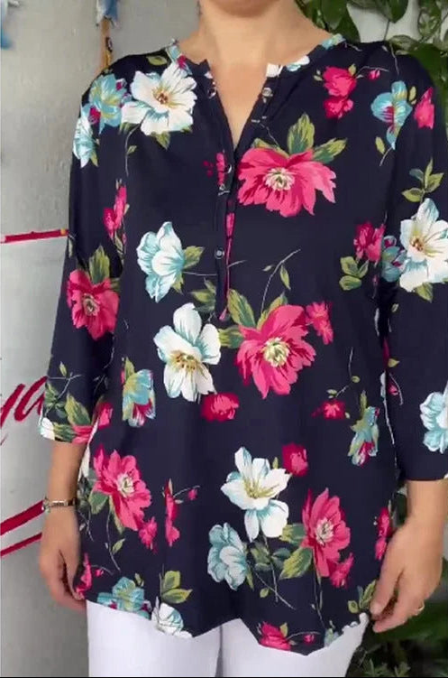 Nahikari | Printed V Neck Tunic Blouse