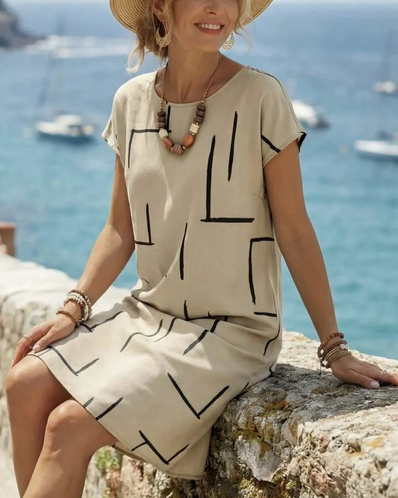 Ainee | Printed Round Neck Short Sleeve Dress