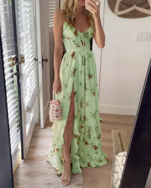 Vincena | Floral Print Strappy Split Maxi Dress