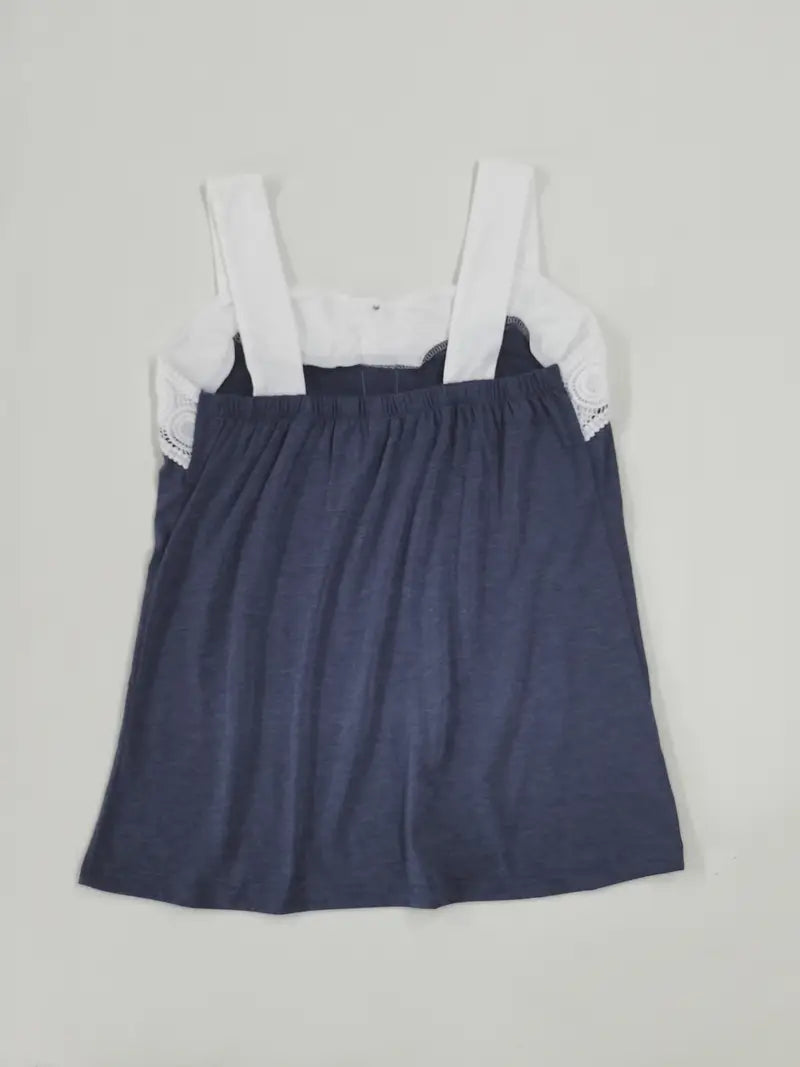 Malinda | Sleeveless Button Front Lace Trim Top