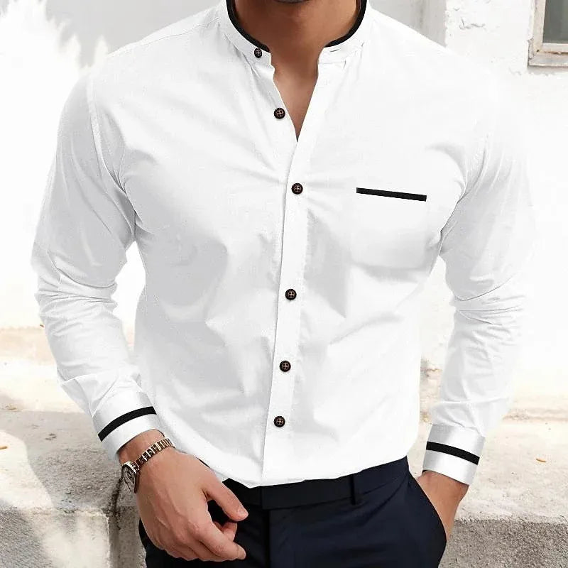 Askar | Long Sleeve Grandad Collar Shirt
