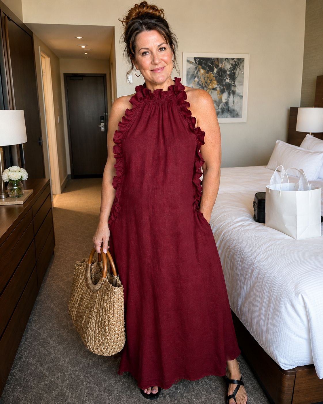 Vasara | Ruffle High-Neck Sleeveless Maxi Dress
