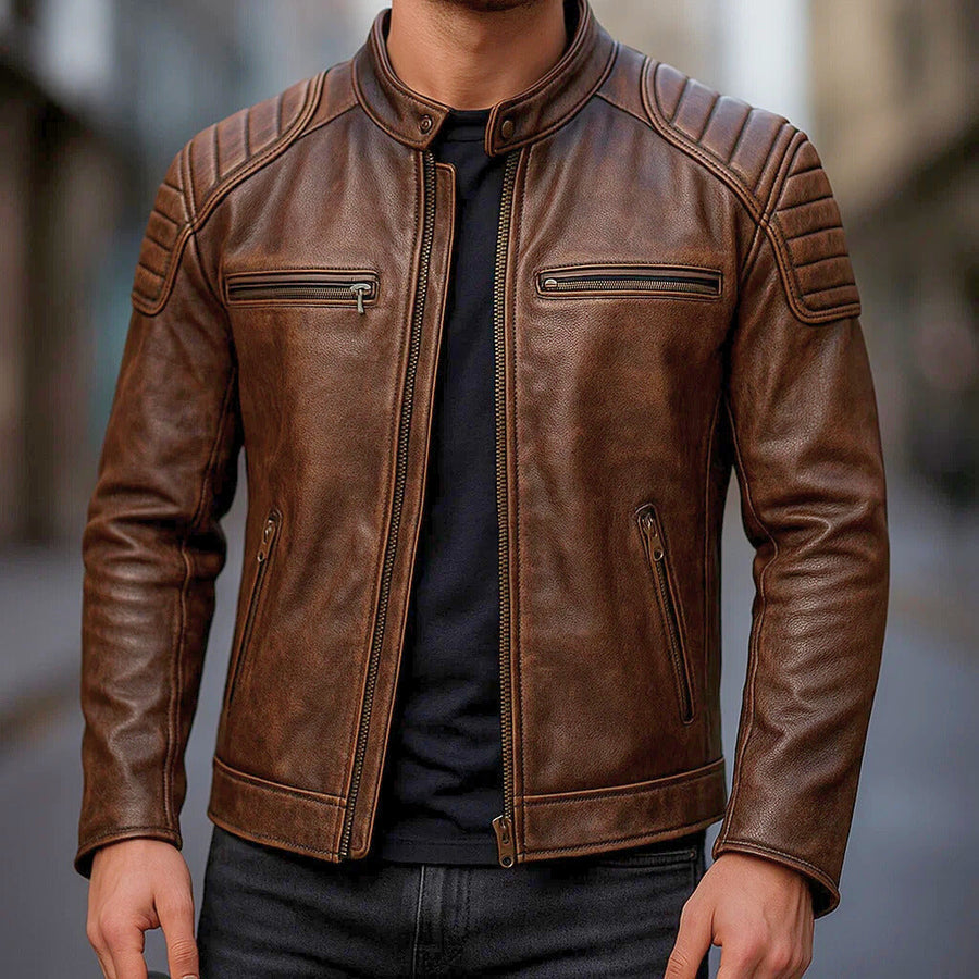 Samer | Leather Biker Zip Front Jacket