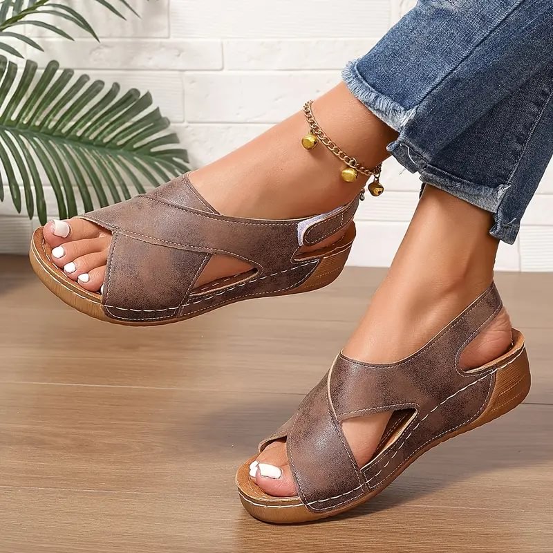 Clarisa | Sandals Open-Toe Cross-Strap Slingback Wedge Sole