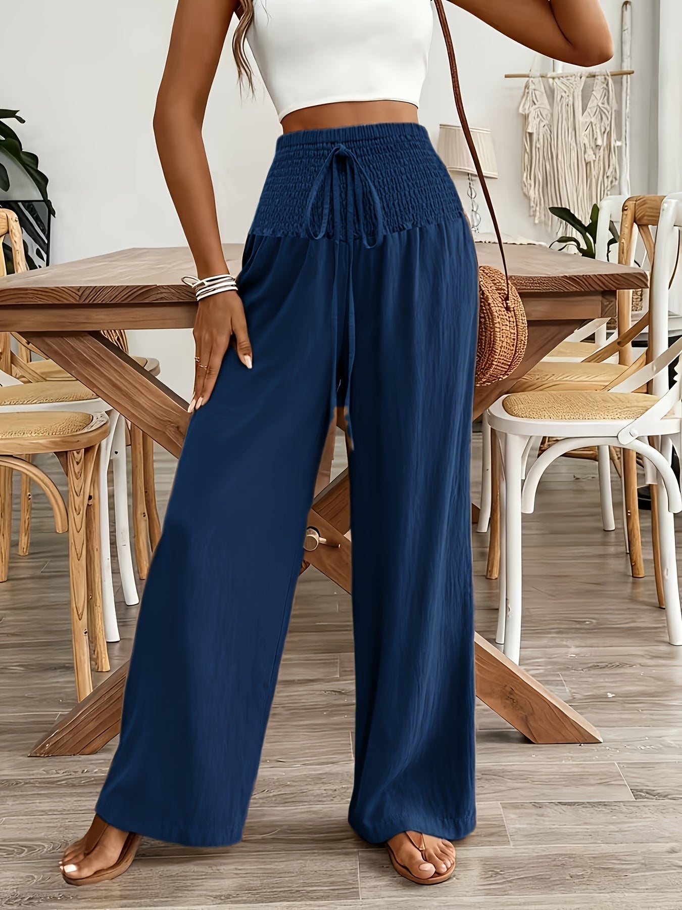 Rebeki | Trousers with Wide Legs and Shirred Waist