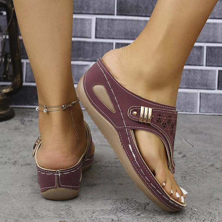 Tiara - Wedge Flip Flop Cutout Sandals