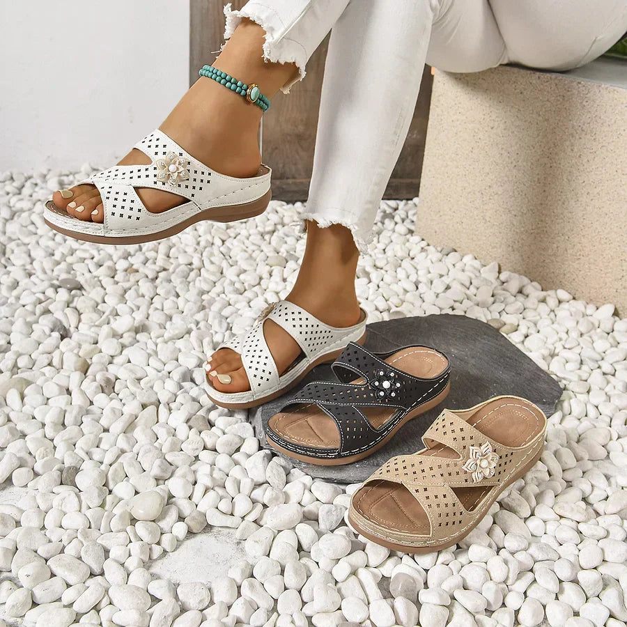 Kristine | Flower Detail Cut-Out Wedge Sandals