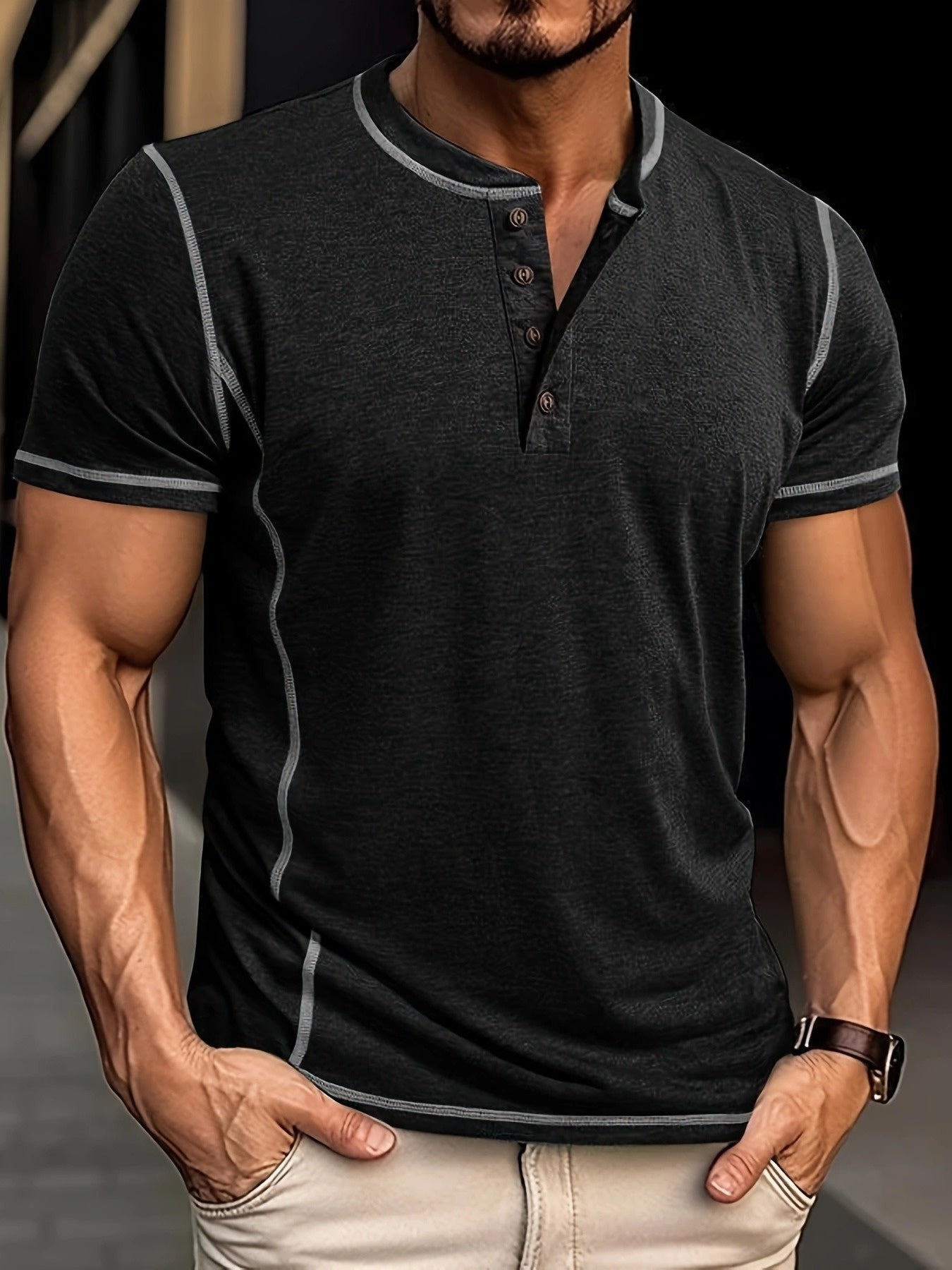 Orazio | Short Sleeve Henley Neck T-Shirt