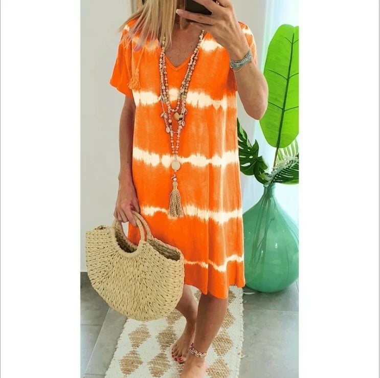 Herma | Tie Dye V-Neck Short Sleeve Midi Dress