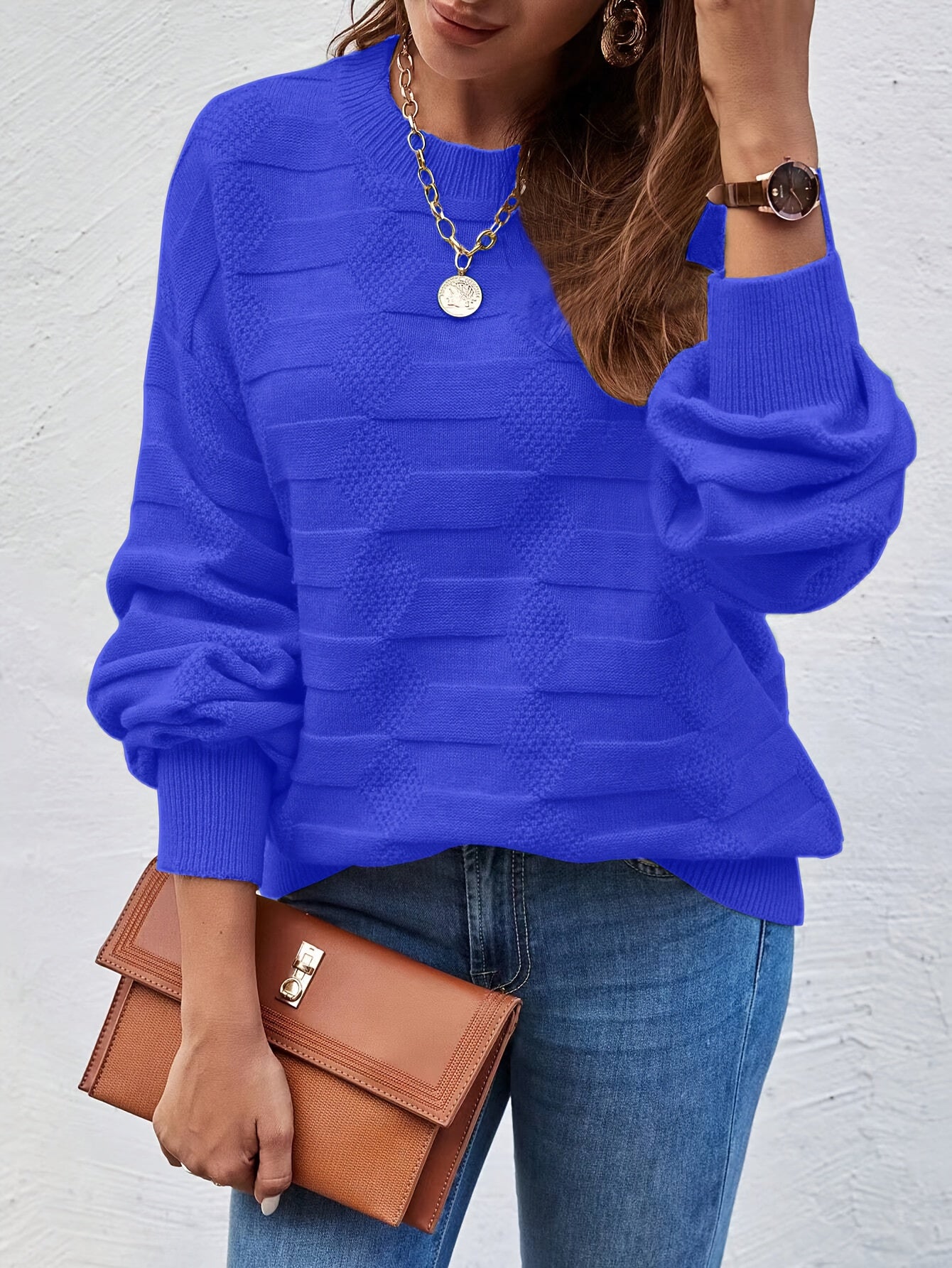 Annastina | Round Neck Textured Long Sleeve Sweater