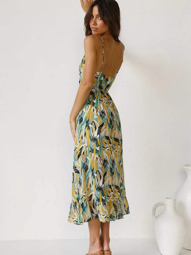 Emmeline | Printed Midi Dress Adjustable Straps