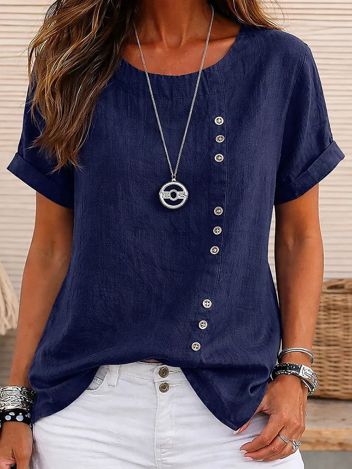 Mickale | Round Neck Button Detail Blouse