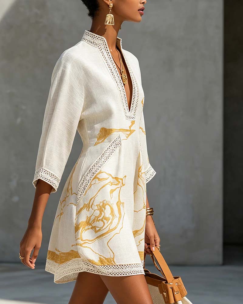 Soeun | V-Neck Printed Mini Tunic Dress
