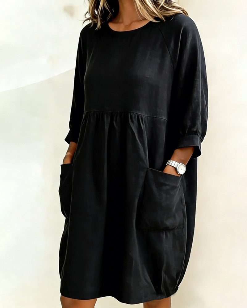 Maleesha | Linen Midi Dress with Pockets
