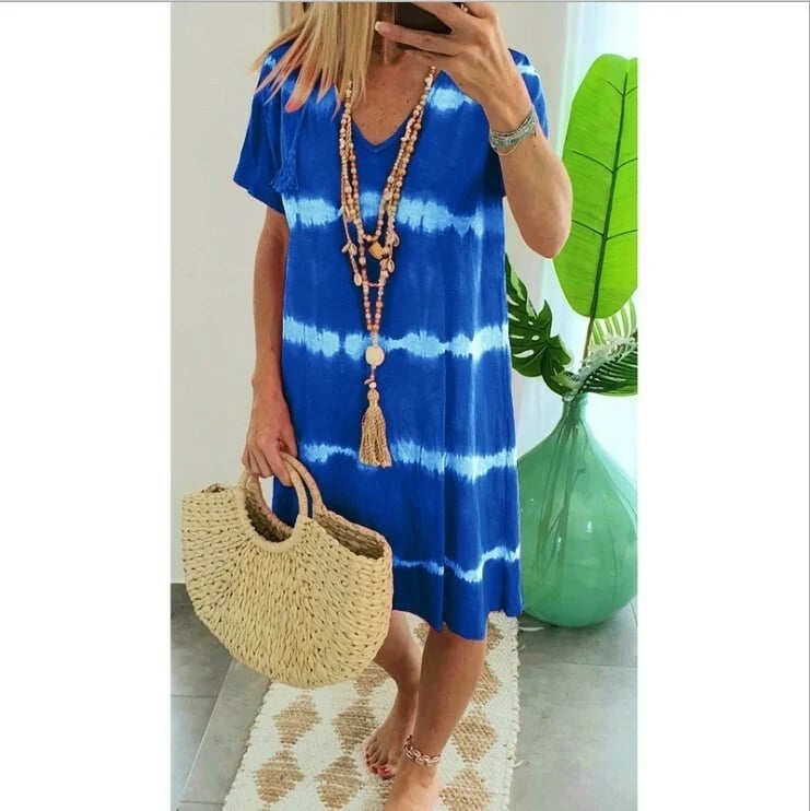 Herma | Tie Dye V-Neck Short Sleeve Midi Dress