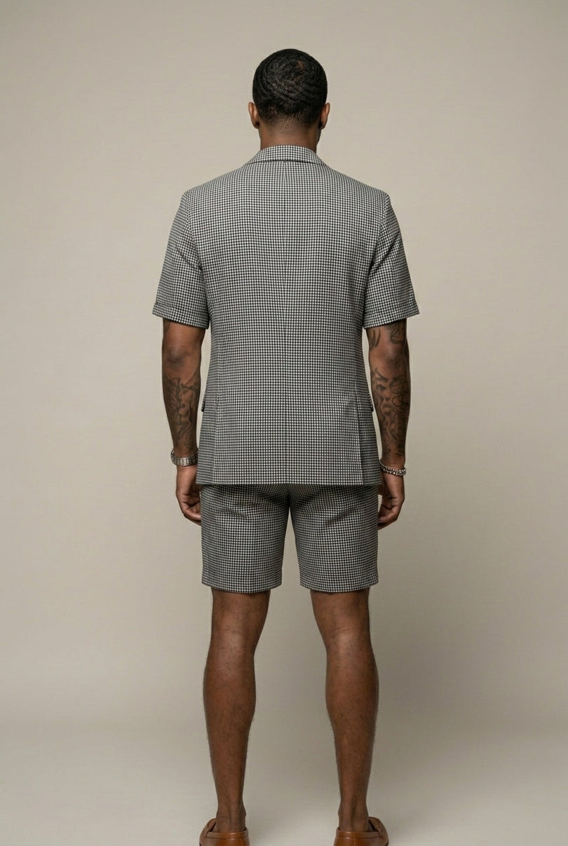 Jairald | Two Piece Checked Blazer Shorts Set