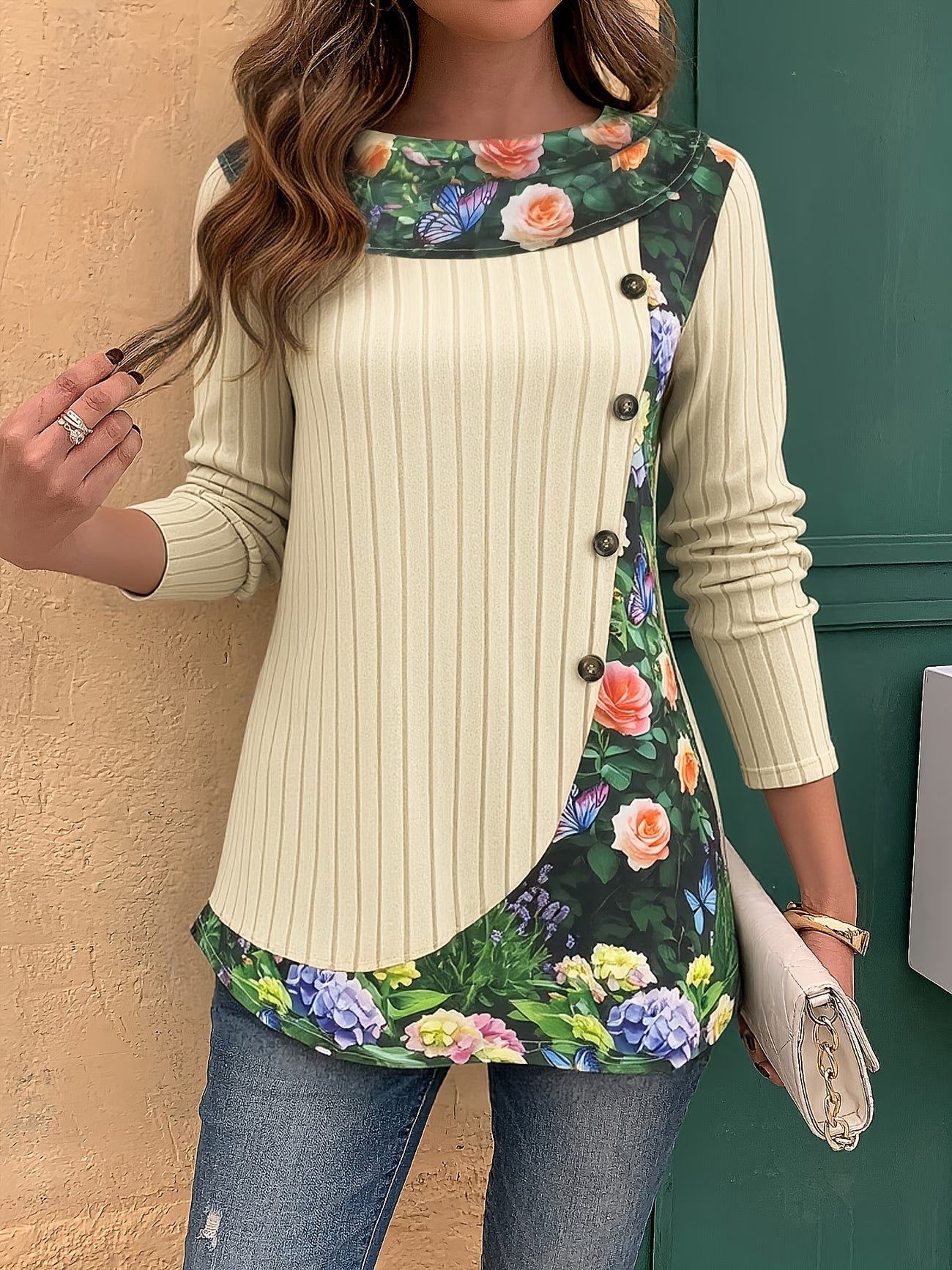 Lizeth | Ribbed Long Sleeve Printed Tunic