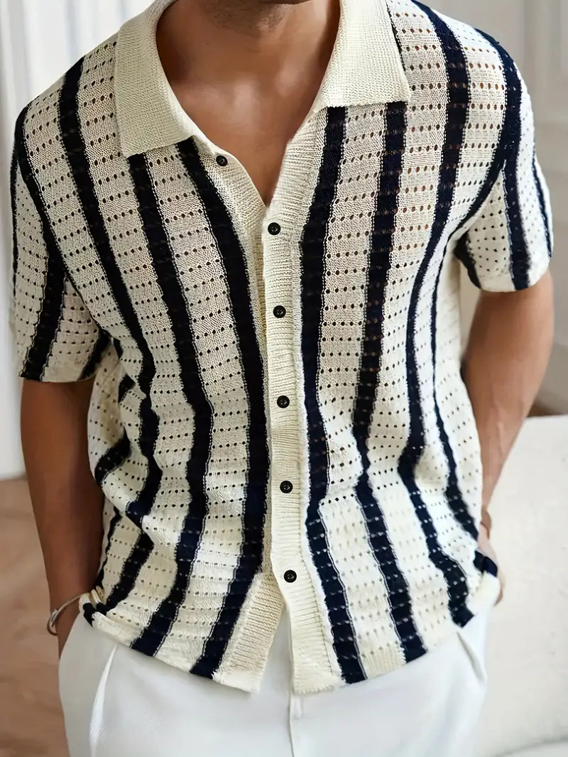 Cordell | Short Sleeve Striped Knit Polo Shirt