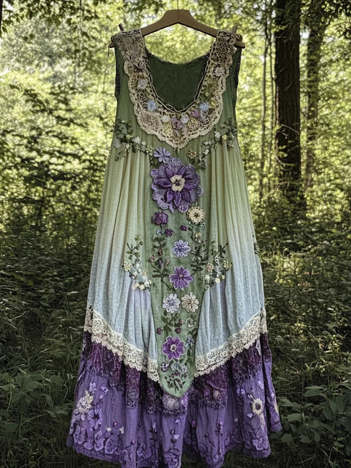 Evabella | Sleeveless Patchwork Floral Midi Dress