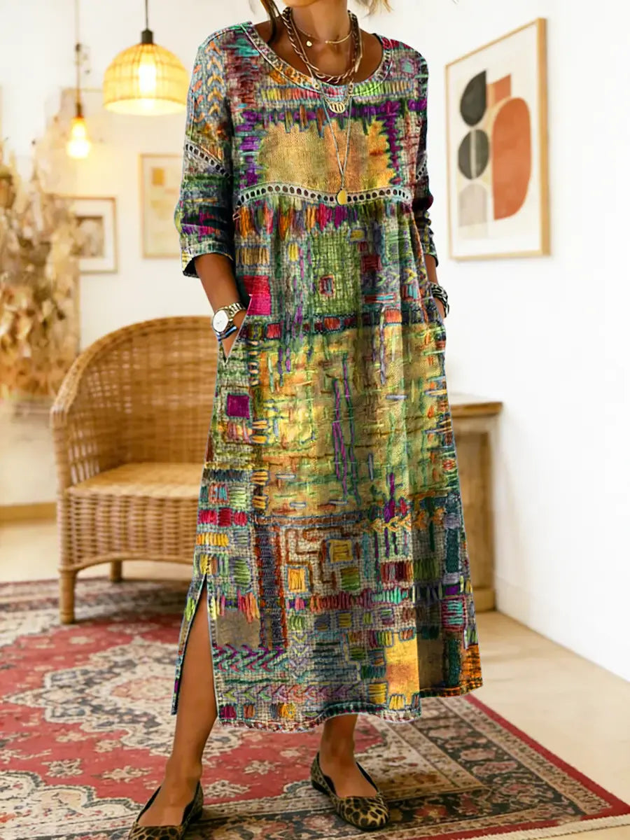 Nihada | Printed Midi Dress With Side Pockets
