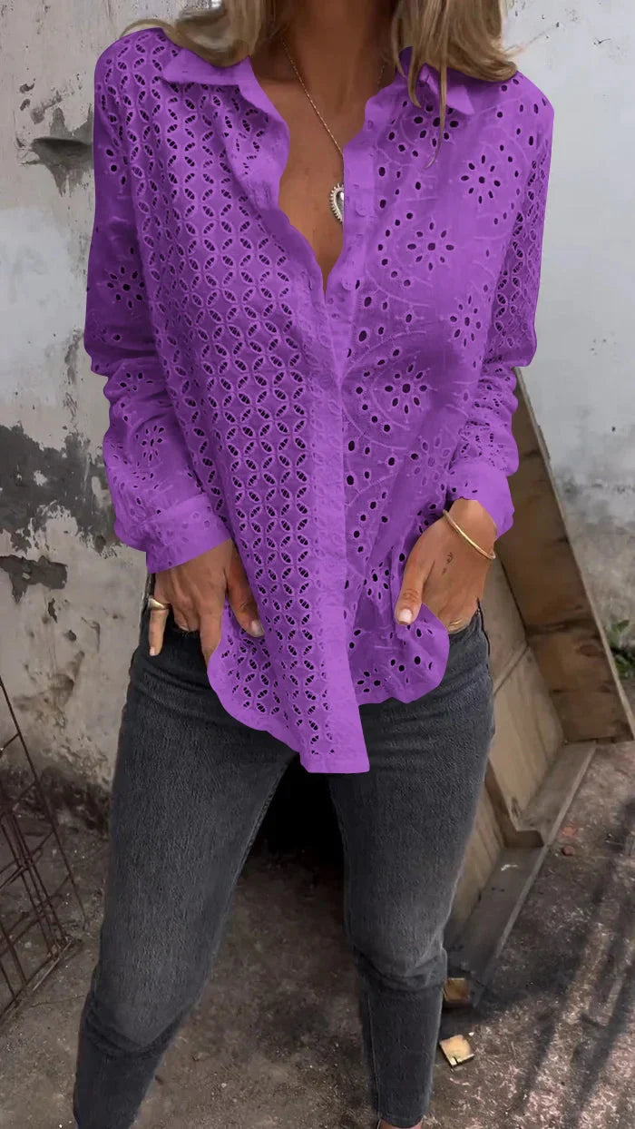Tommie | Eyelet Long Sleeve Button Blouse
