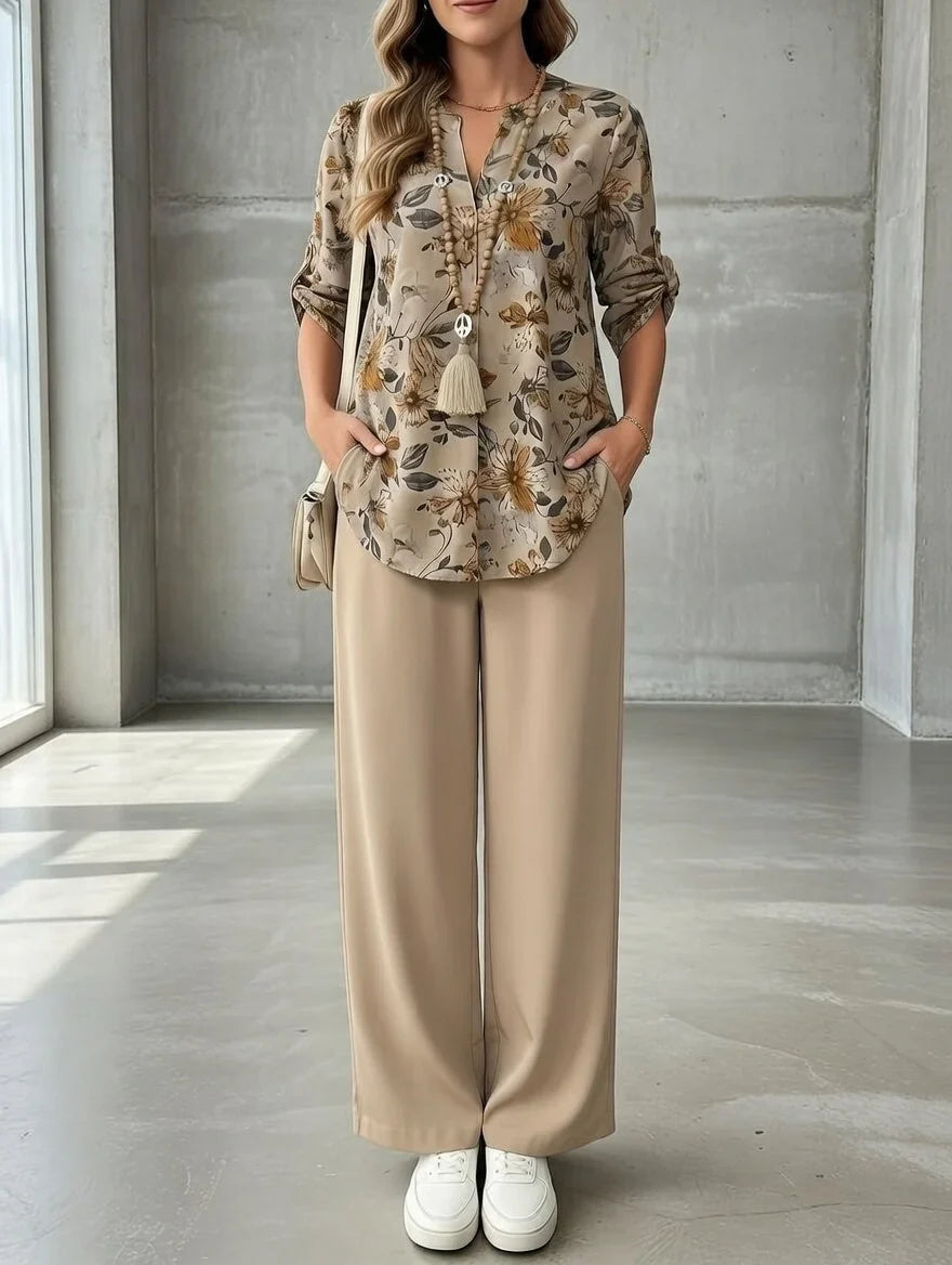 Kresimira | Floral Blouse Wide Leg Trouser Set