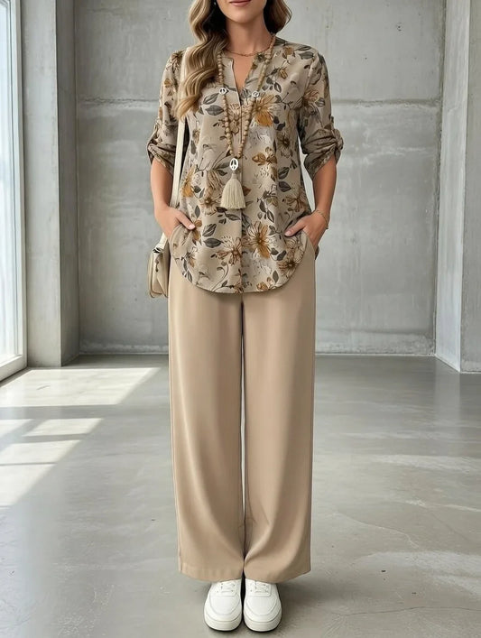 Kresimira | Floral Blouse Wide Leg Trouser Set