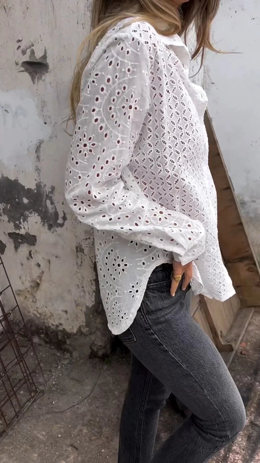 Tommie | Eyelet Long Sleeve Button Blouse