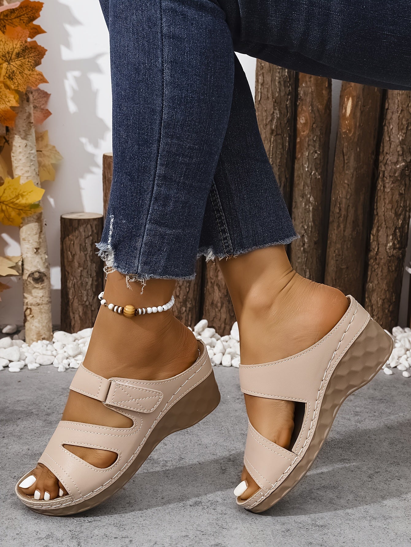 Rowella | Wedge Heel Open Toe Slide Sandals