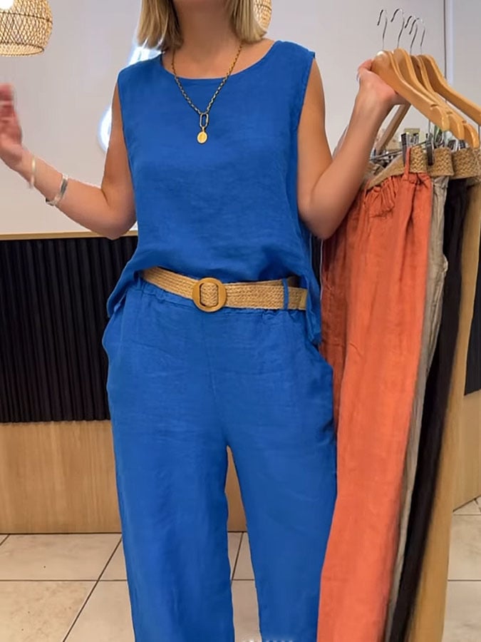 Leonila | Two-Piece Set Sleeveless Top Wide-Leg Trousers