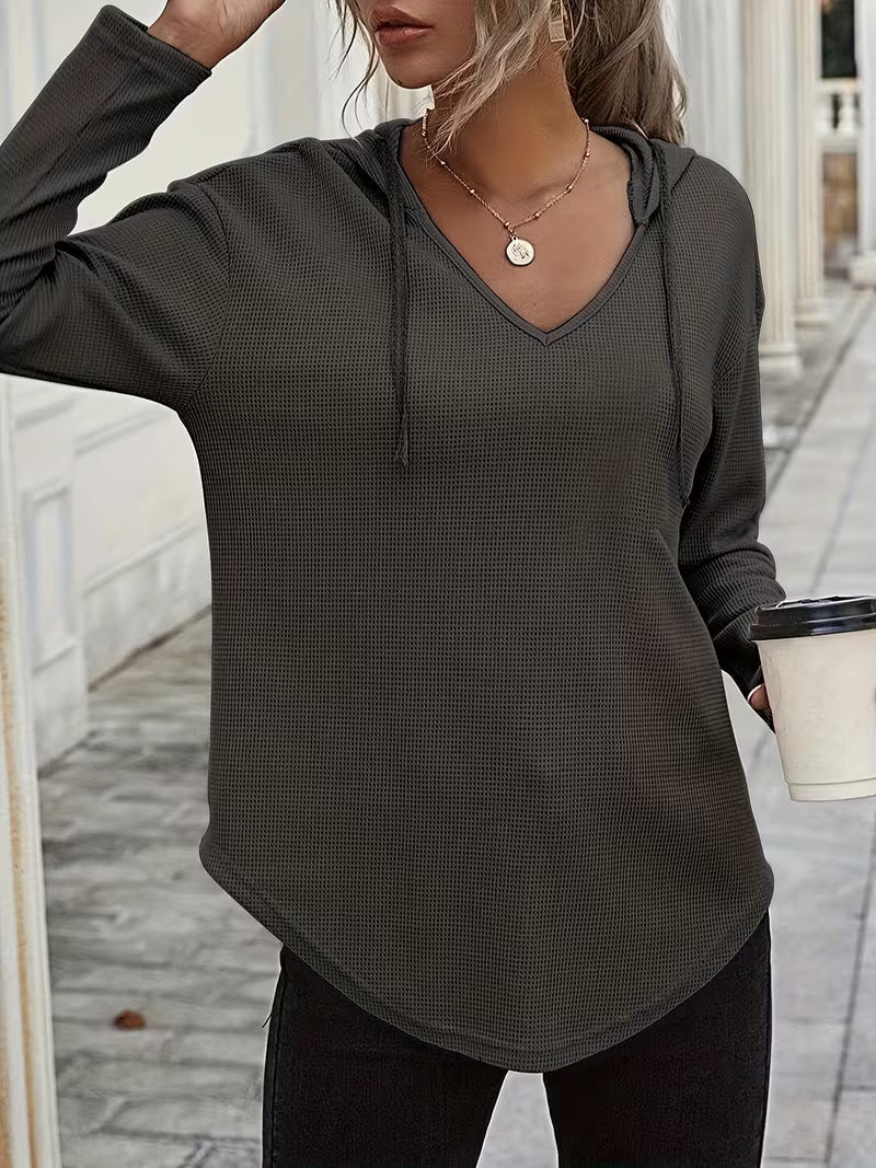 Heydi | Sweatshirt with V-Neck Hood Curved Hem