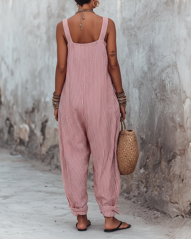 Keri | Striped Sleeveless Relaxed Fit Jumpsuit