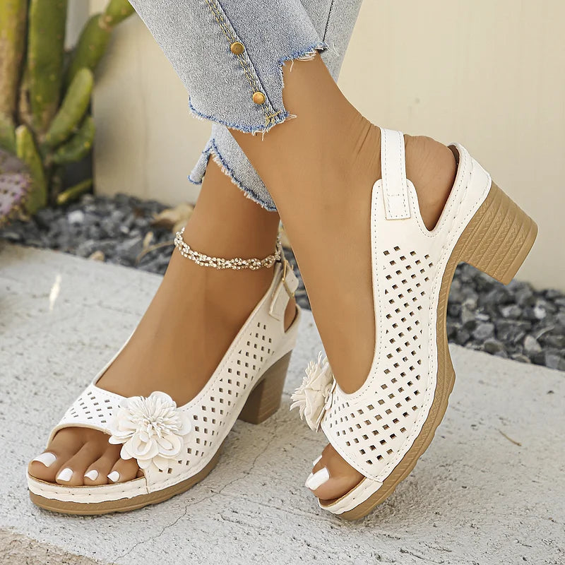 Imogen | Open Toe Cut-Out Block Heel Sandals