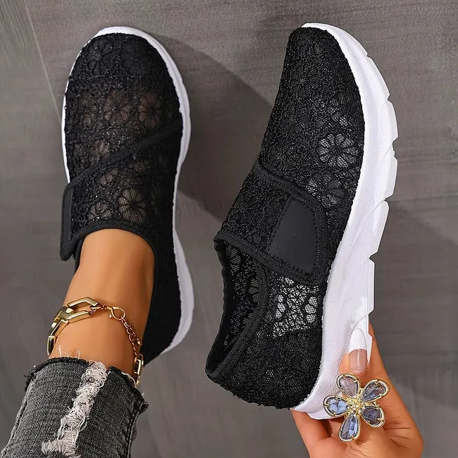 Tonjaa | Lace Floral Embroidered Slip-On Sneakers